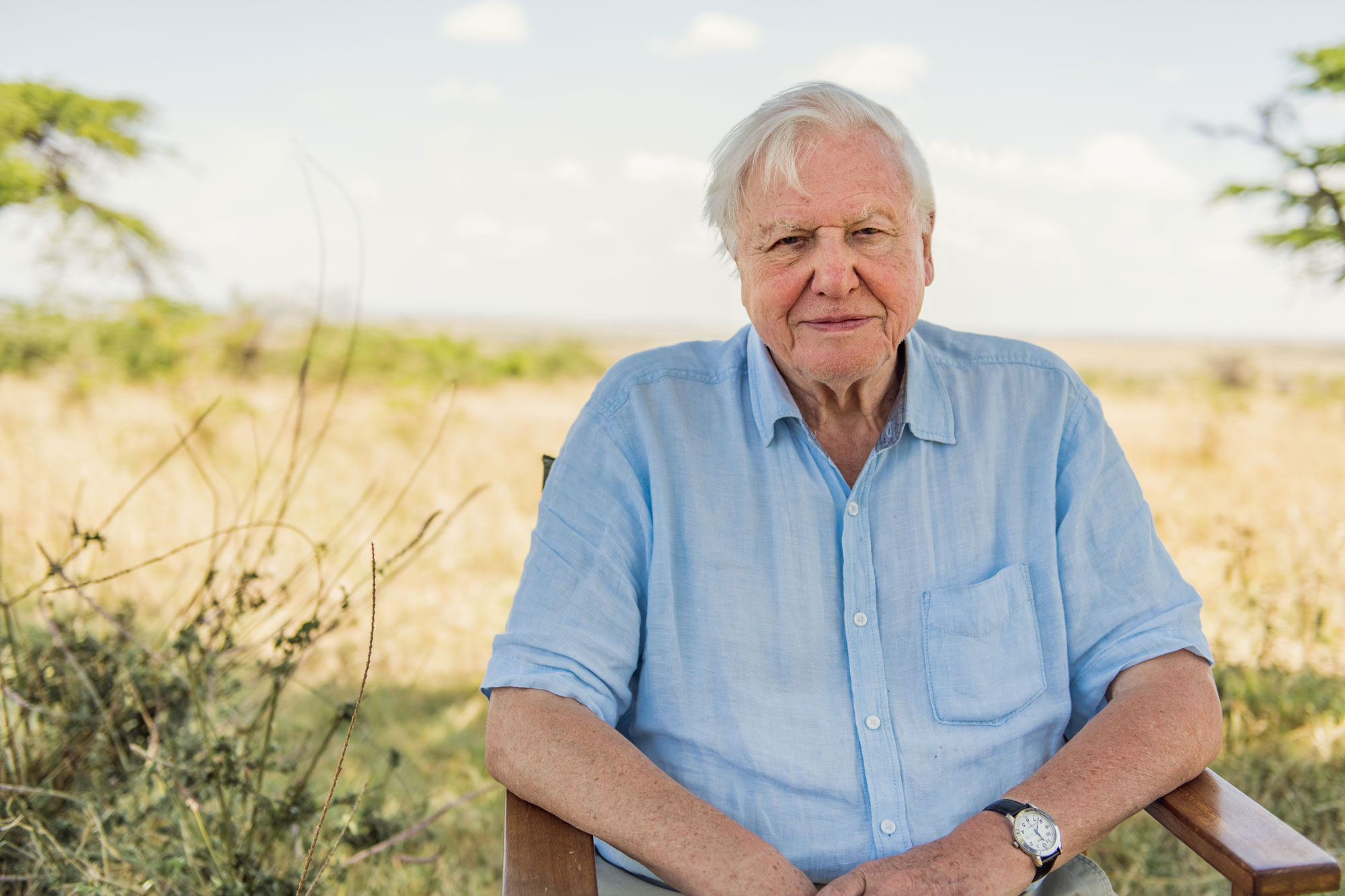 Sir David Attenborough pictured in the Maasai Mara, Kenya.